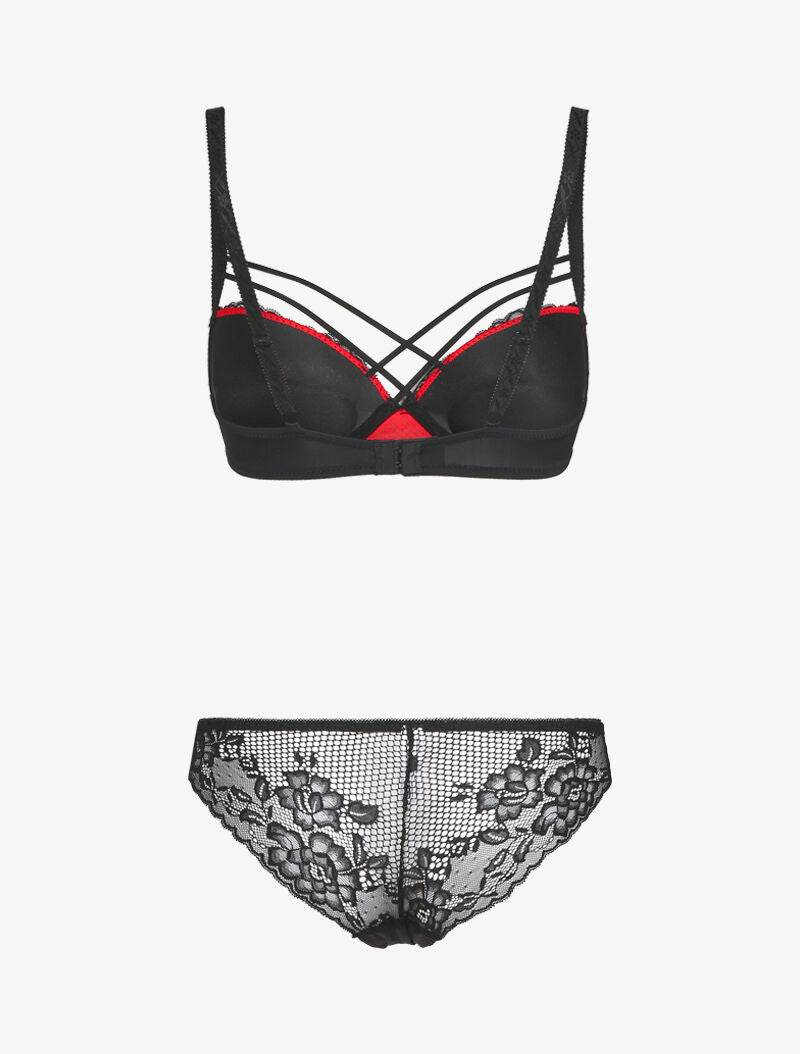 Ensemble à motif fleur graphique en dentelle - rouge - 2