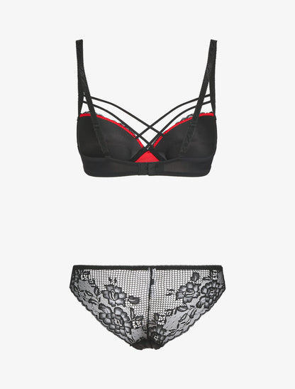 Ensemble à motif fleur graphique en dentelle - rouge - 2