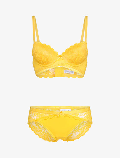 Ensemble en dentelle style feuillages - jaune - 3