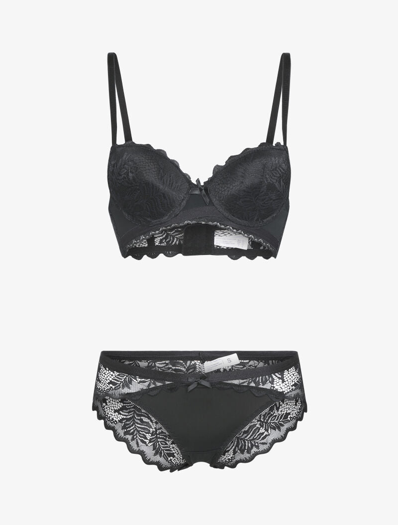 Ensemble en dentelle style feuillages - noir - 1