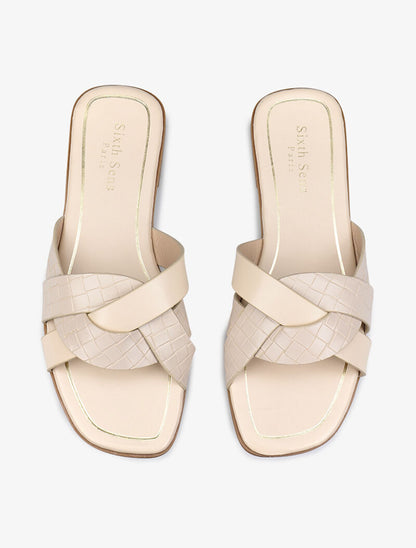 Claquettes à brides croisées texturées - beige - 5