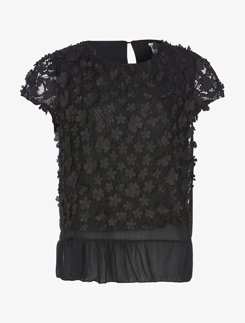 Top voile doublé à fleurs - noir - 1