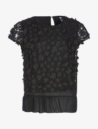 Top voile doublé à fleurs - noir - 1