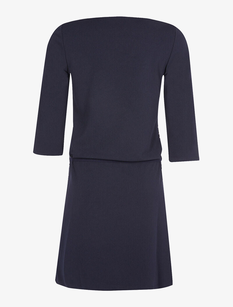 Robe droite brodée col V - marine - 2