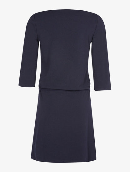 Robe droite brodée col V - marine - 2