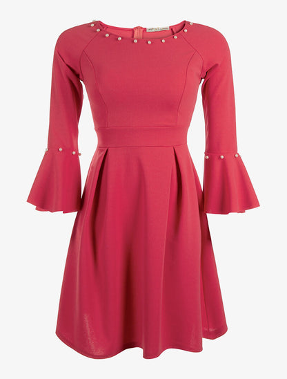 Robe évasée perlée - fushia - 3