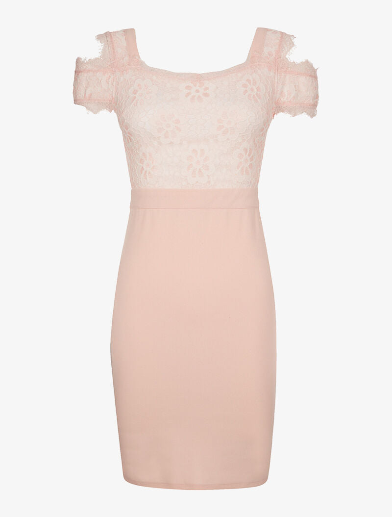 Robe buste dentelle fleurie - rose - 1
