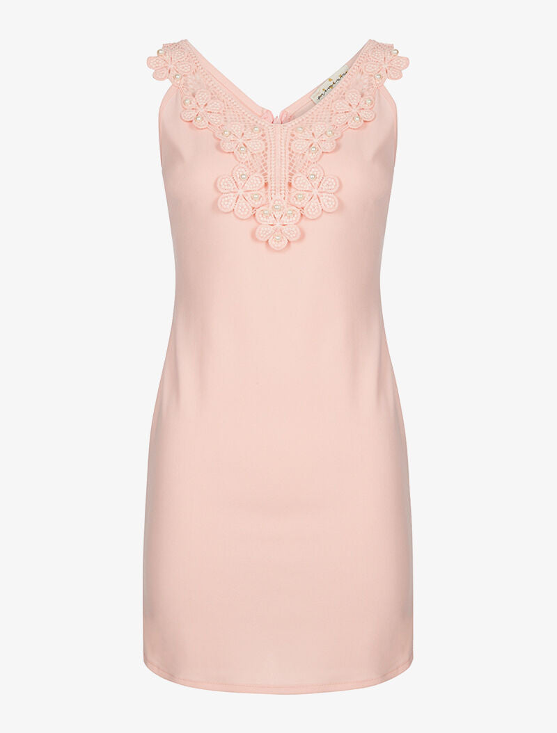 Robe plastron dentelle perlé - rose - 3