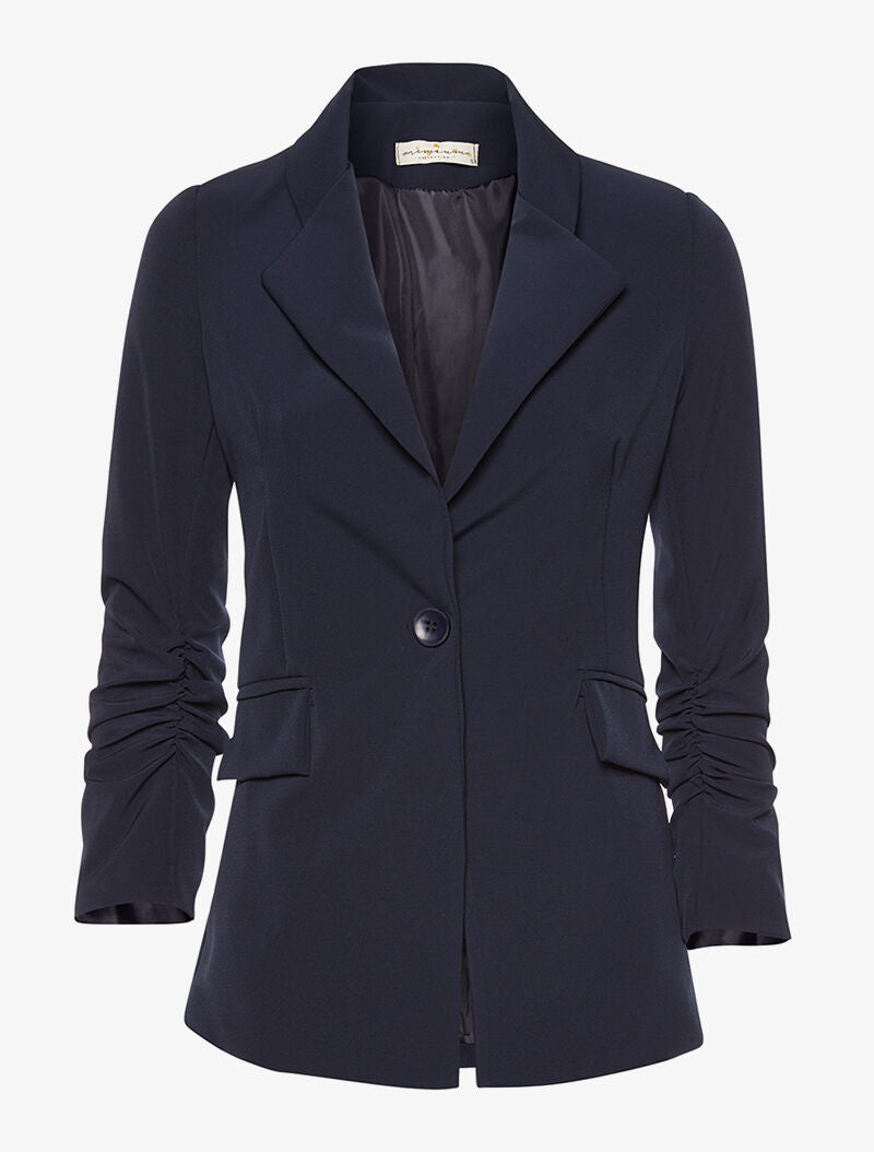 Blazer long manches froncées - marine - 3