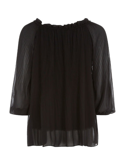 Top voile plissé col perlé - noir - 2