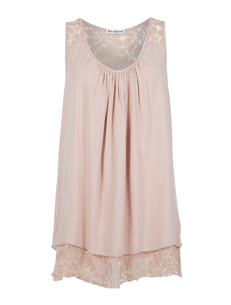 Débardeur long bas dentelle - rose - 1