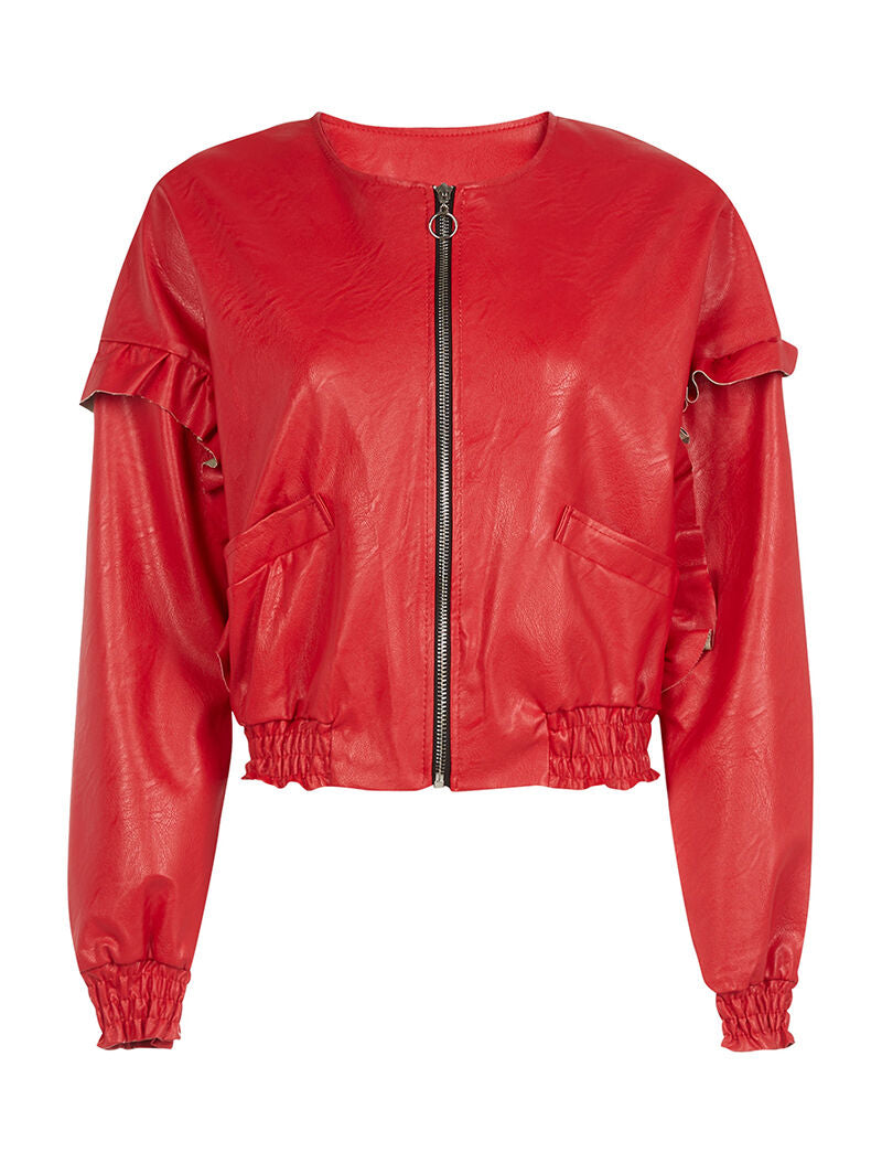 Veste en simili côtés volantés - rouge - 1