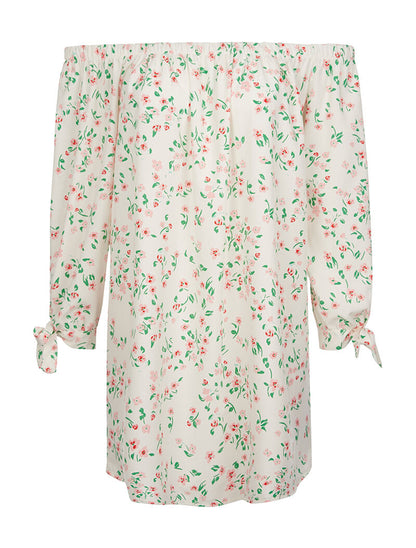 Robe à fleurs épaules nues - blanc - 3
