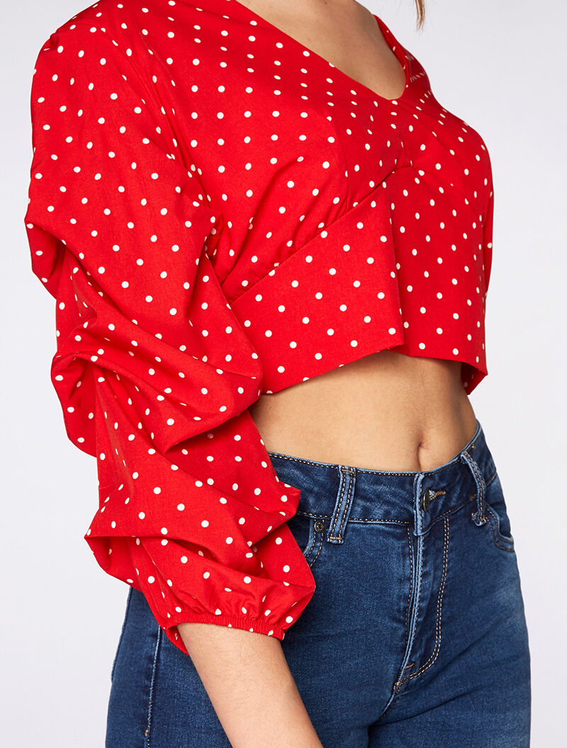Crop top à pois - rouge - 2