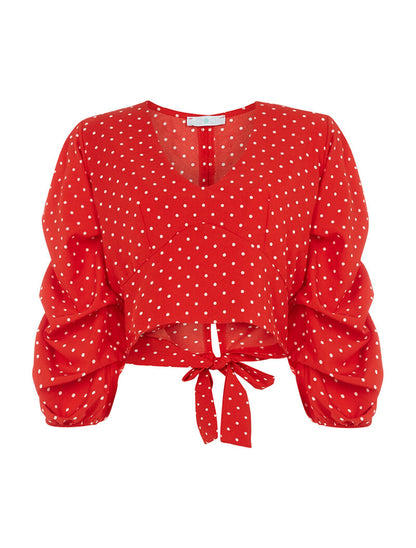 Crop top à pois - rouge - 4