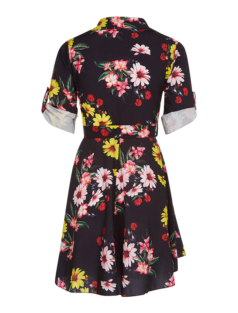 Robe chemise fleurie - noir - 2
