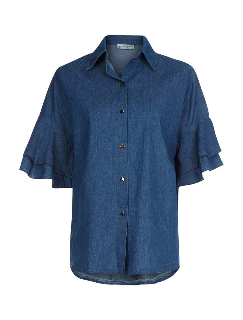 Chemise à manches volantées - denim - 1