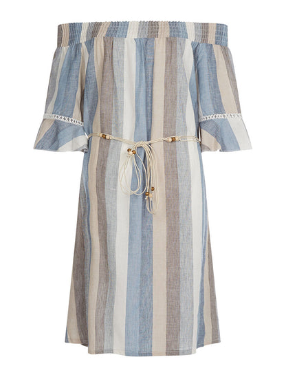 Robe rayée en lin - bleu - 3