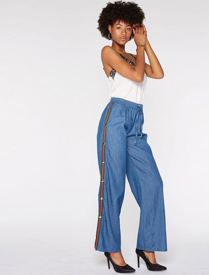 Pantalon liseré boutonné - denim - 2