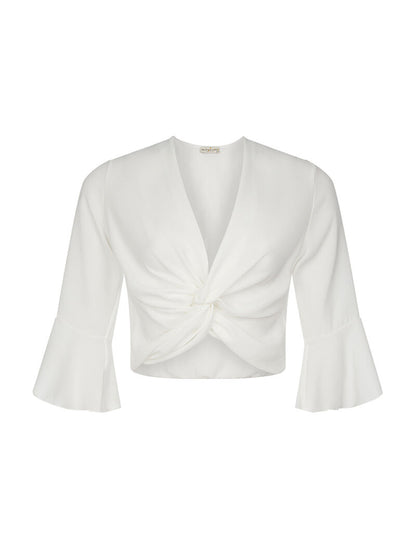Crop-top coeur-croisé basic - blanc - 1