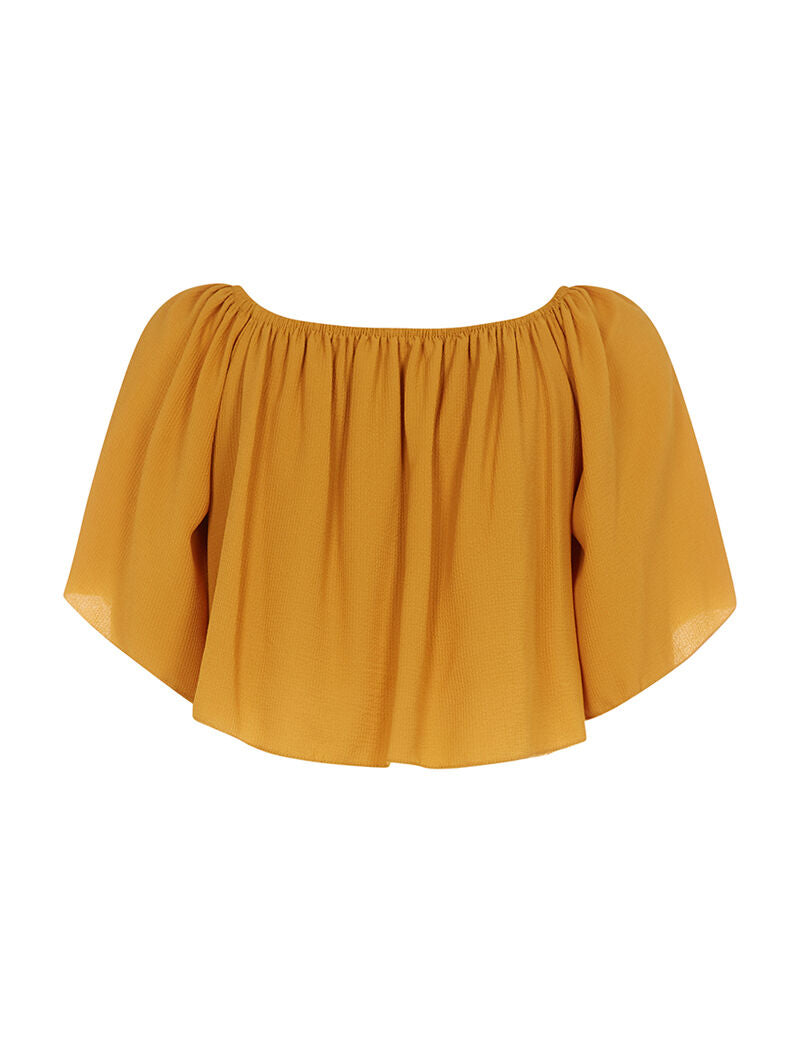 Crop-top volant en mousseline - moutarde - 4