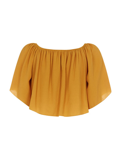Crop-top volant en mousseline - moutarde - 4