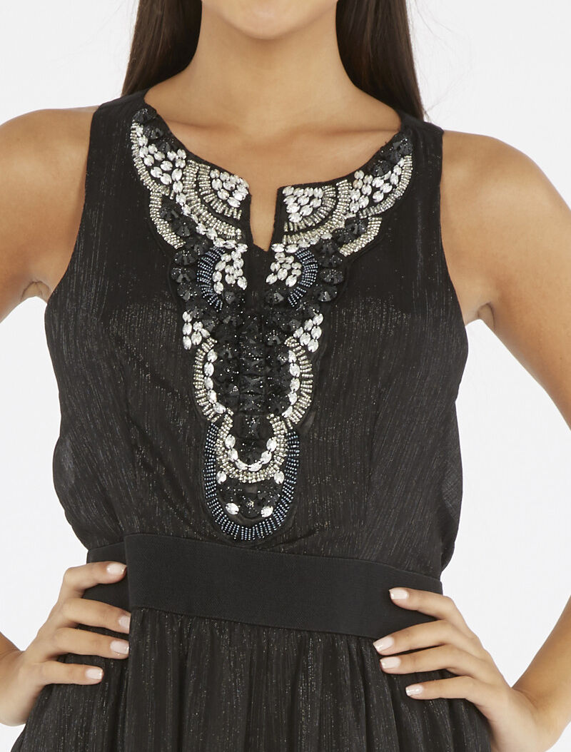Robe longue plastron bijoux - noir - 6