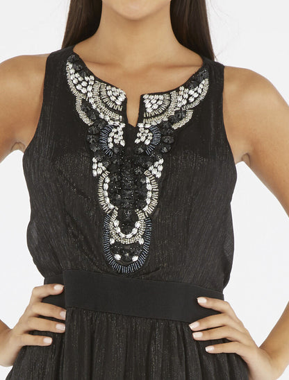 Robe longue plastron bijoux - noir - 6