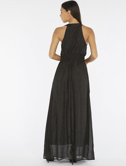 Robe longue plastron bijoux - noir - 7