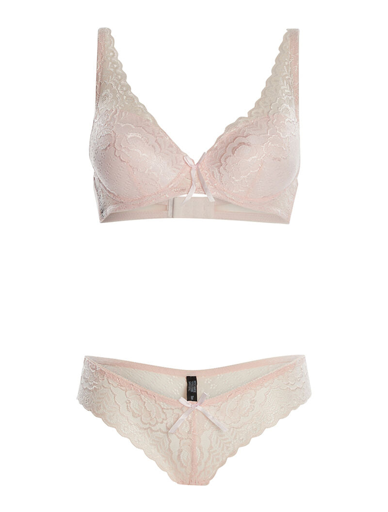 Ensemble SG et culotte en dentelle fine - rose - 1