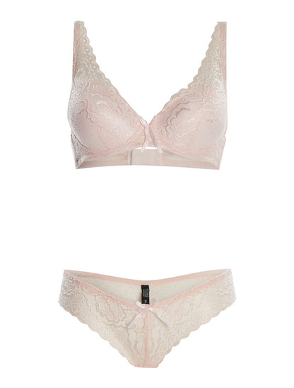 Ensemble SG et culotte en dentelle fine - rose - 1