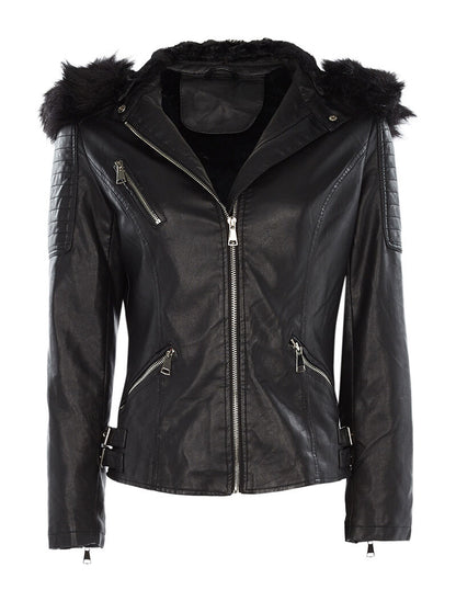 Blouson simili fourré à capuches - noir - 1