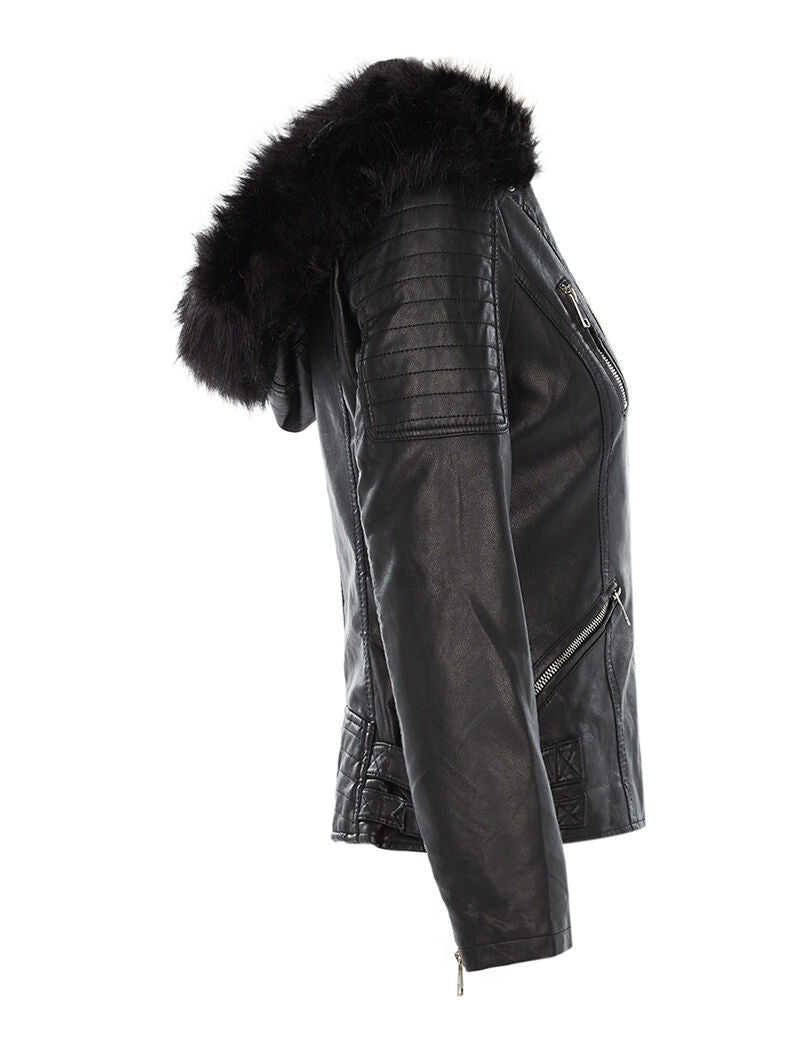 Blouson simili fourré à capuches - noir - 3
