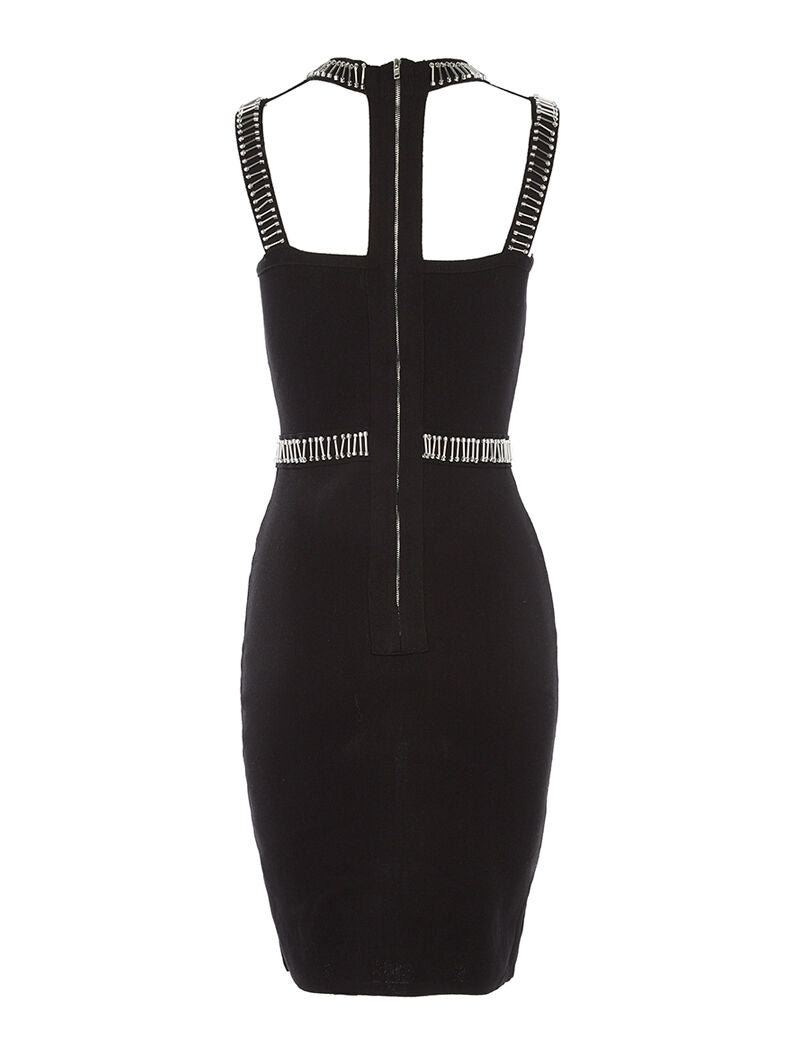 Robe côtelée col ajouré - noir - 5