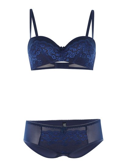 Ensemble SG corbeille dentelle et culotte - marine - 1