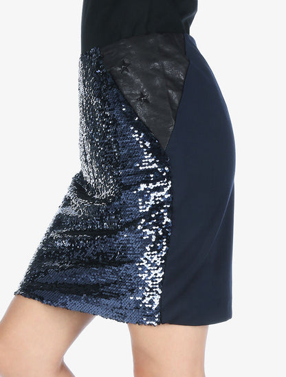 Jupe tri matière à sequins - bleu - 3