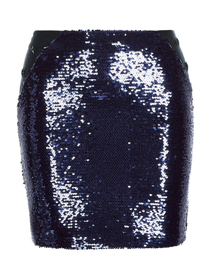 Jupe tri matière à sequins - bleu - 4