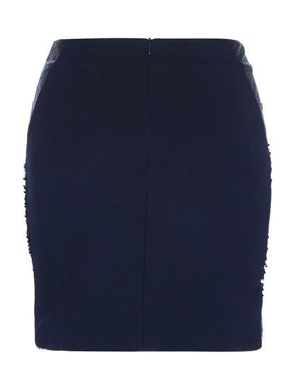 Jupe tri matière à sequins - bleu - 5