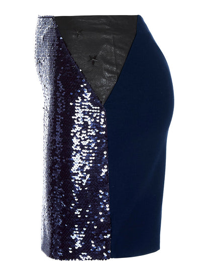 Jupe tri matière à sequins - bleu - 6