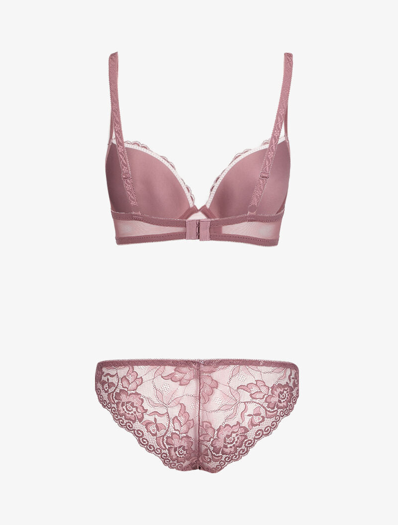 Ensemble à dentelle et résille fleurie - Violet - 2