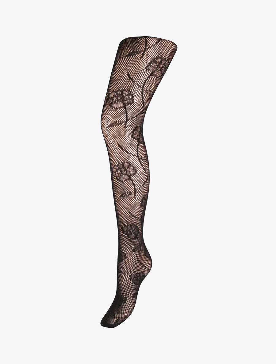 Collants en résille à motif fleuri - Noir - 3