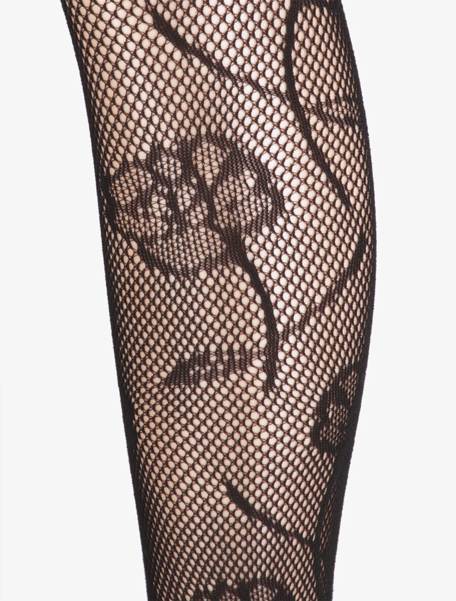 Collants en résille à motif fleuri - Noir - 2