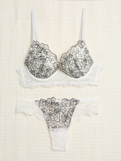 Ensemble à broderie contrastante - Blanc - 1