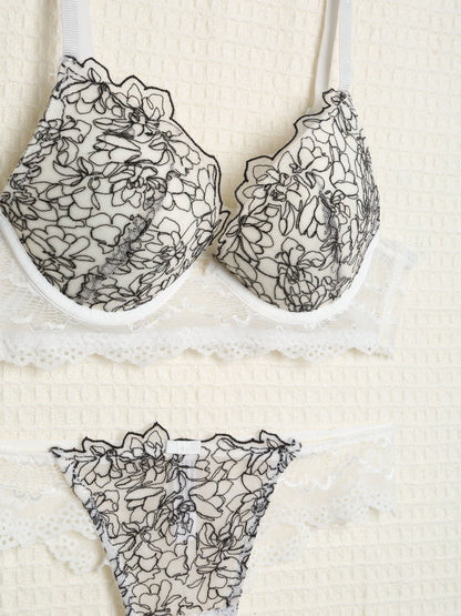 Ensemble à broderie contrastante - Blanc - 3