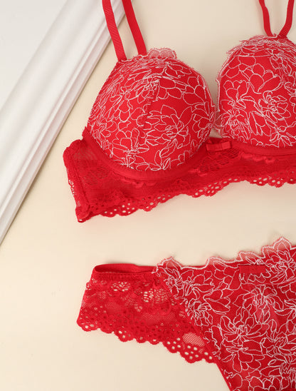 Ensemble à broderie contrastante - Rouge - 3