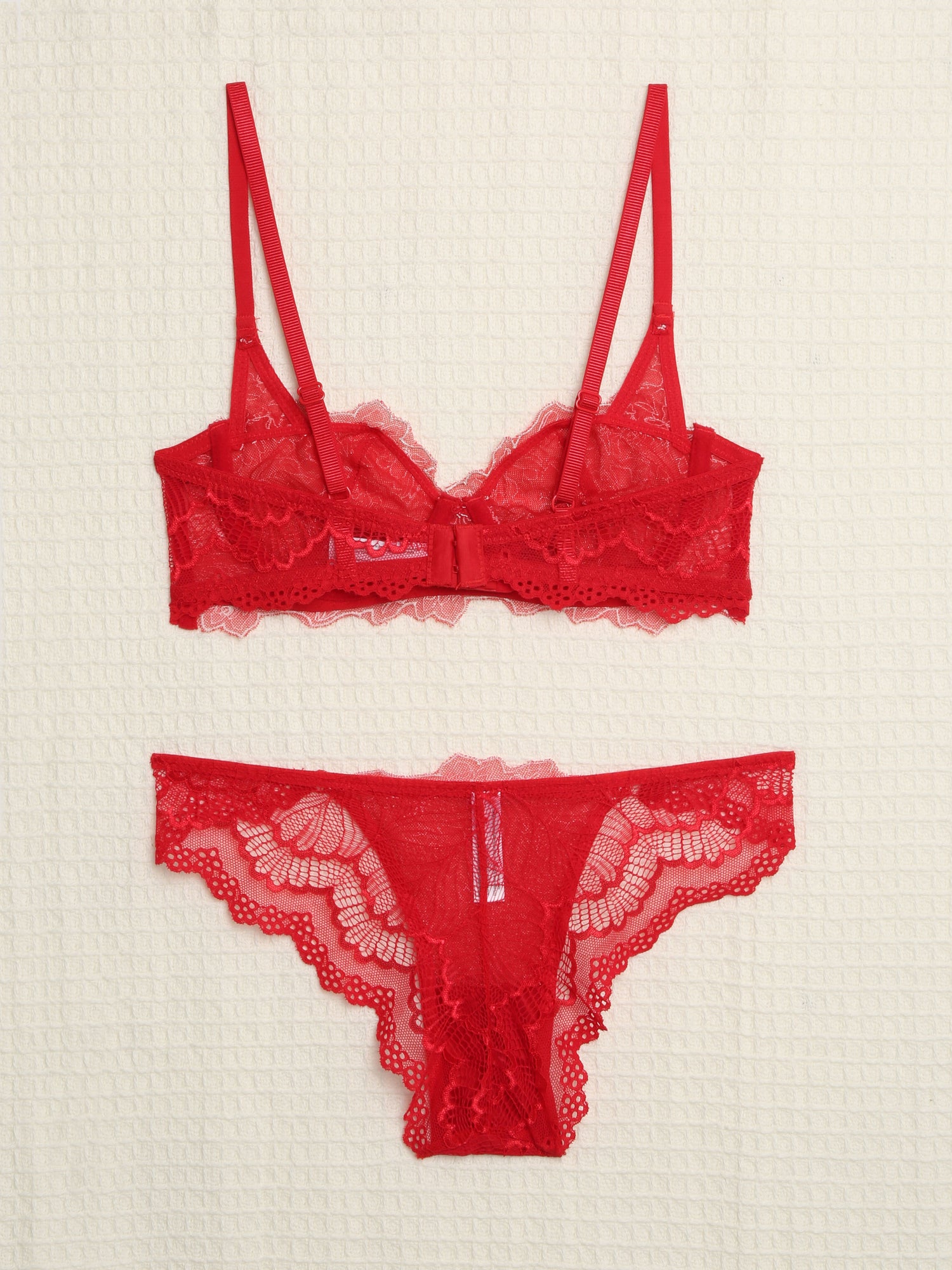 Ensemble en dentelle contrastant - Rouge - 2