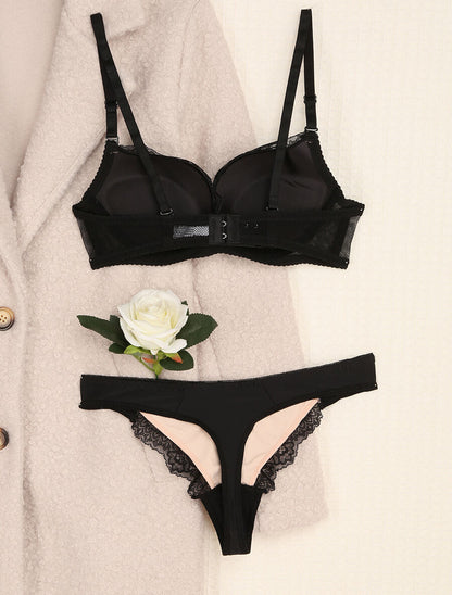Ensemble en dentelle et tulle à liens - Noir/nude - 2