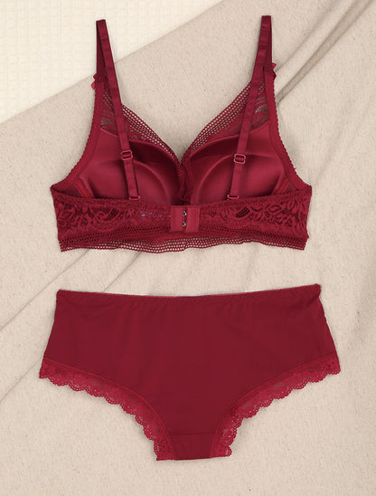 Ensemble en dentelle fleurie - Bordeaux - 2