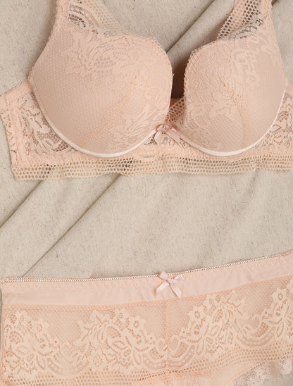 Ensemble en dentelle fleurie - Nude - 3