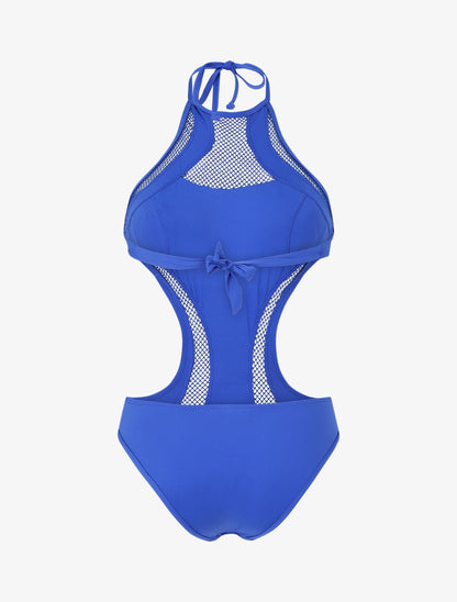 Maillot une pièce à empiècements en résille - Bleu électrique - 2